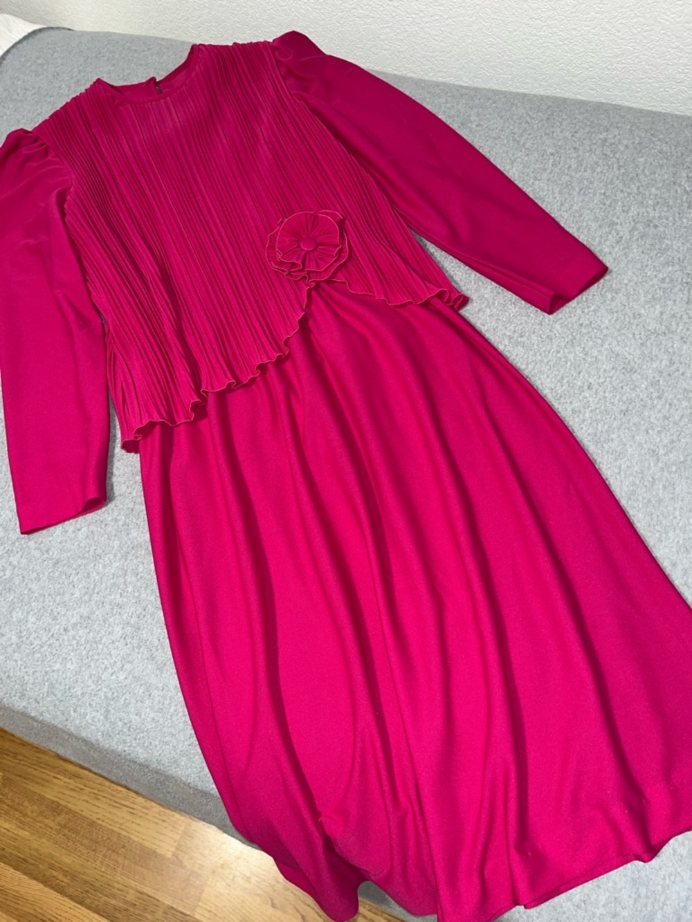Vintage 1980s Midi Dress Size 12 Pink Magenta Polyester Retro Costume